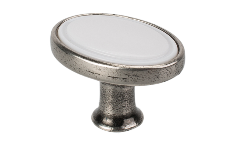Knopp "Bourg Oval" Antik Silver / Vit