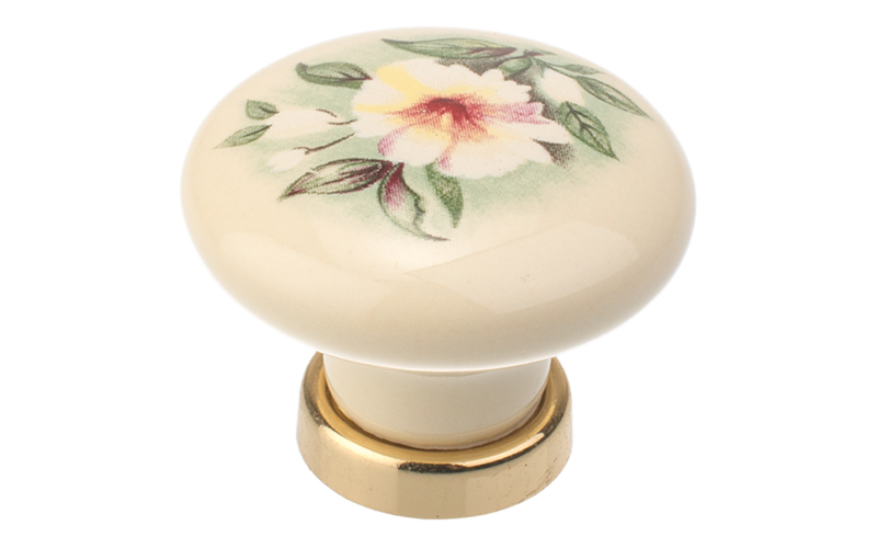 Porslinsknopp "Roma" Ivory / Blank Mässing