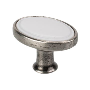 Knopp "Bourg Oval" Antik Silver / Vit