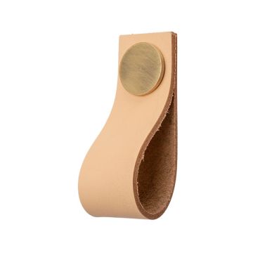 Knopp 'Plain' Beige Läder / Borstad Mässing