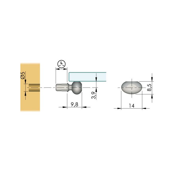 Glashyllbärare Dream med 5 mm tapp, Transparent L=7,5 mm
