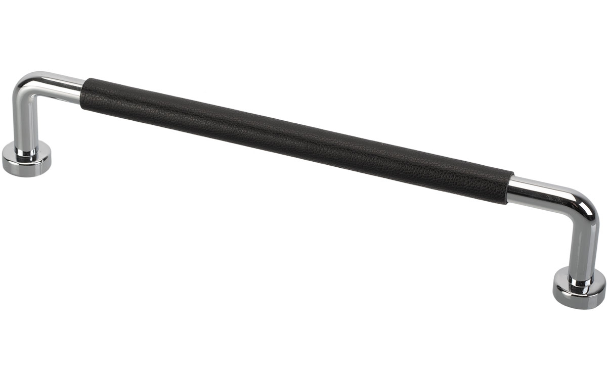 Handtag 'Step' Blank Krom / Svart Läder