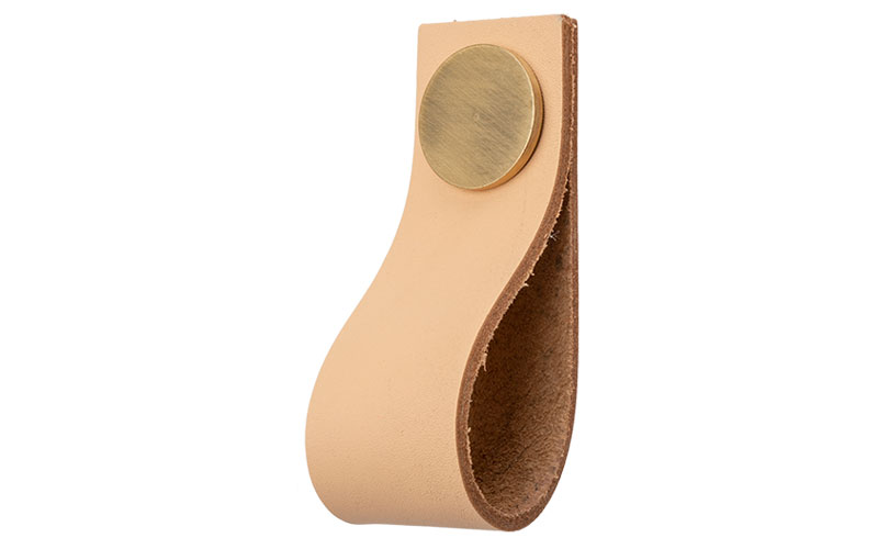 Knopp 'Plain' Beige Läder / Borstad Mässing
