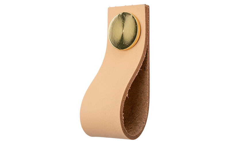 Knopp 'Plain' Beige Läder / Blank Mässing