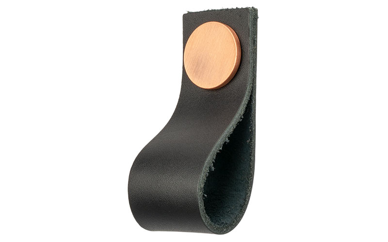 Knopp 'Plain' Svart Läder / Koppar