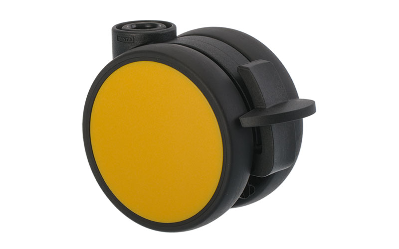 Möbelhjul 'Flat' Ø 65 Svart / Gul med Broms