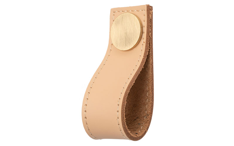 Knopp 'Stitch' Beige Läder / Borstad Mässing