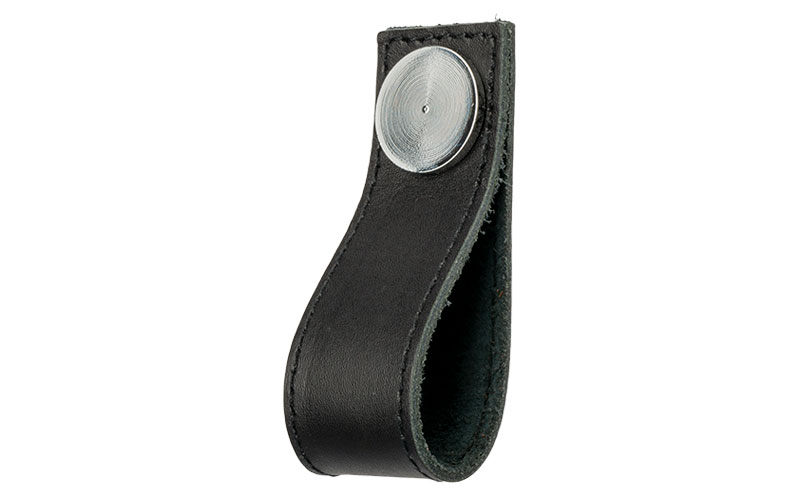 Knopp 'Stitch' Svart Läder / Blank Krom