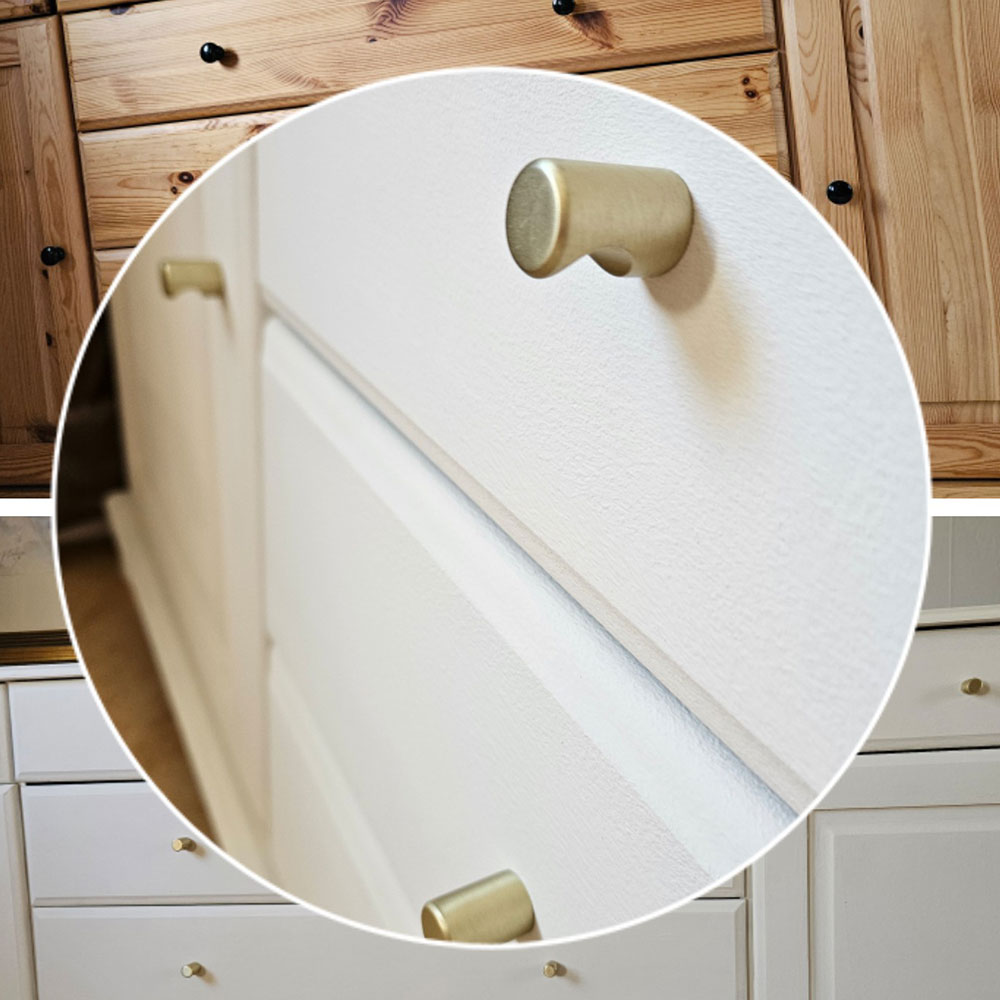 Efter: ommålad skänk med knoppar Glow i borstad mässing